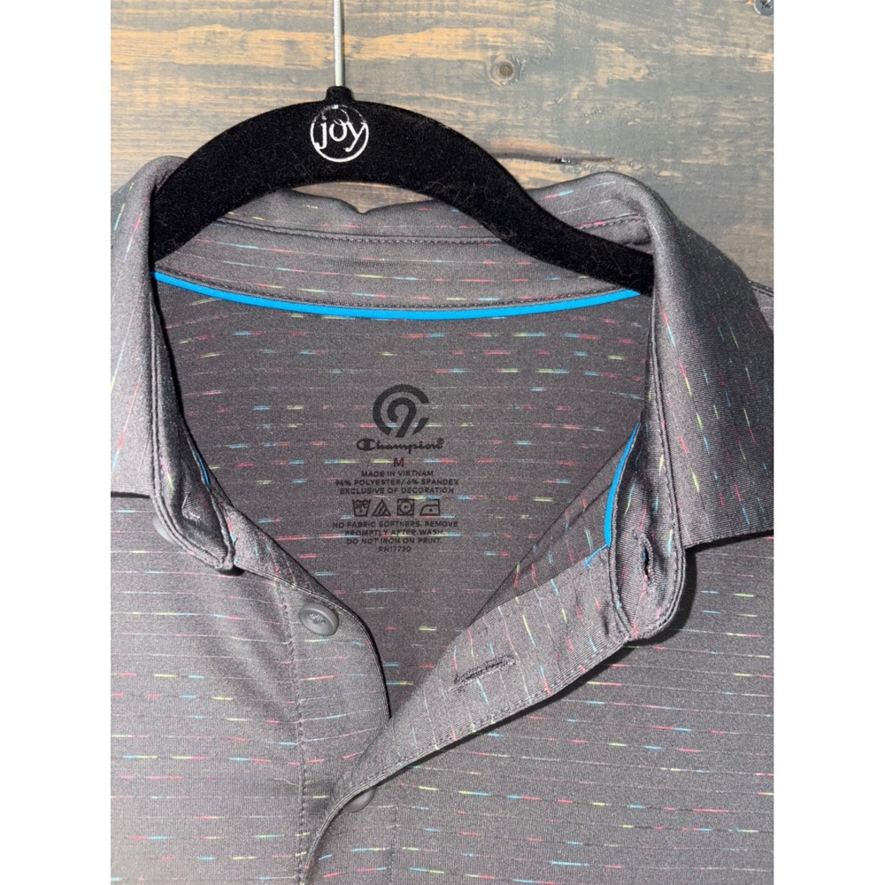 Champion Golf Polo Shirt Moisture Wicking Athletic Gray Striped Men's M - Picture 5 of 6